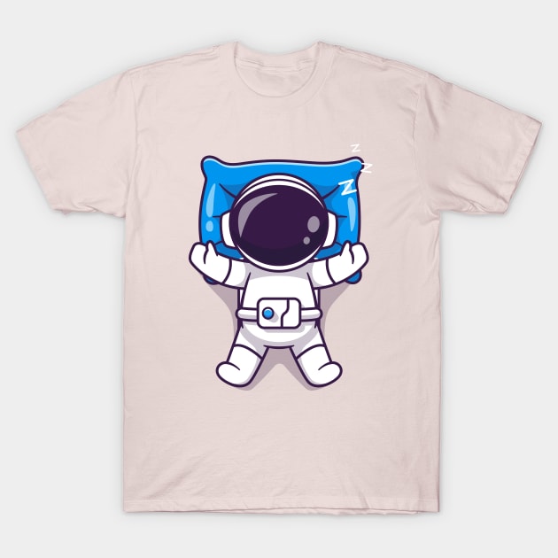 Cute Astronaut Sleeping On Pillow Cartoon T-Shirt by Catalyst Labs